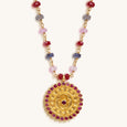 Lively Appreciation - Ruby Pink Sapphire Iolite Hamsa Medallion Necklace