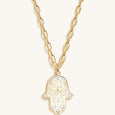Sparkling Personality - White Enamel Diamond Hamsa Pendant Necklace
