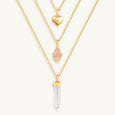 Glowing Love - Heart Hamsa Rose Quartz Triple Layer Necklace