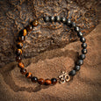 Karma and Luck  Bracelet  -  Leader of Courage - Tiger's Eye Pyrite Om Charm Bracelet