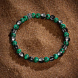 Karma and Luck  Bracelets - Mens  -  Rhodium Plated Brass 6mm Green Enamel & Malachite Evil Eye Bracelet