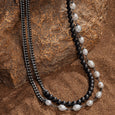 Karma and Luck  Necklaces - Mens  -  Endless Endurance Matte Onyx Mantra Pearl Necklace